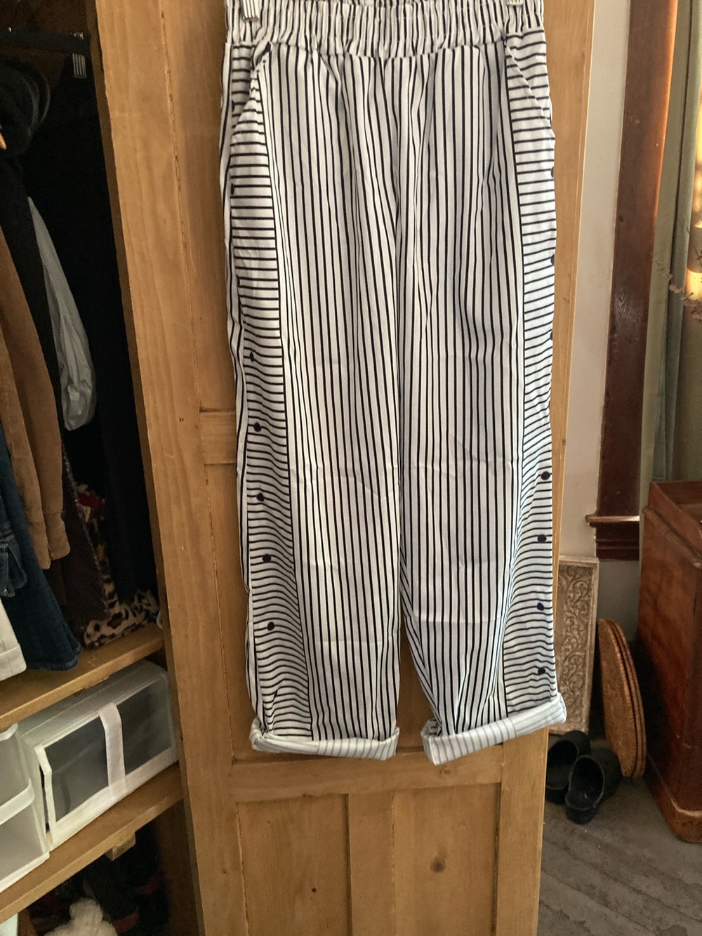 Women's Black & White Vertical Stripe Joggers